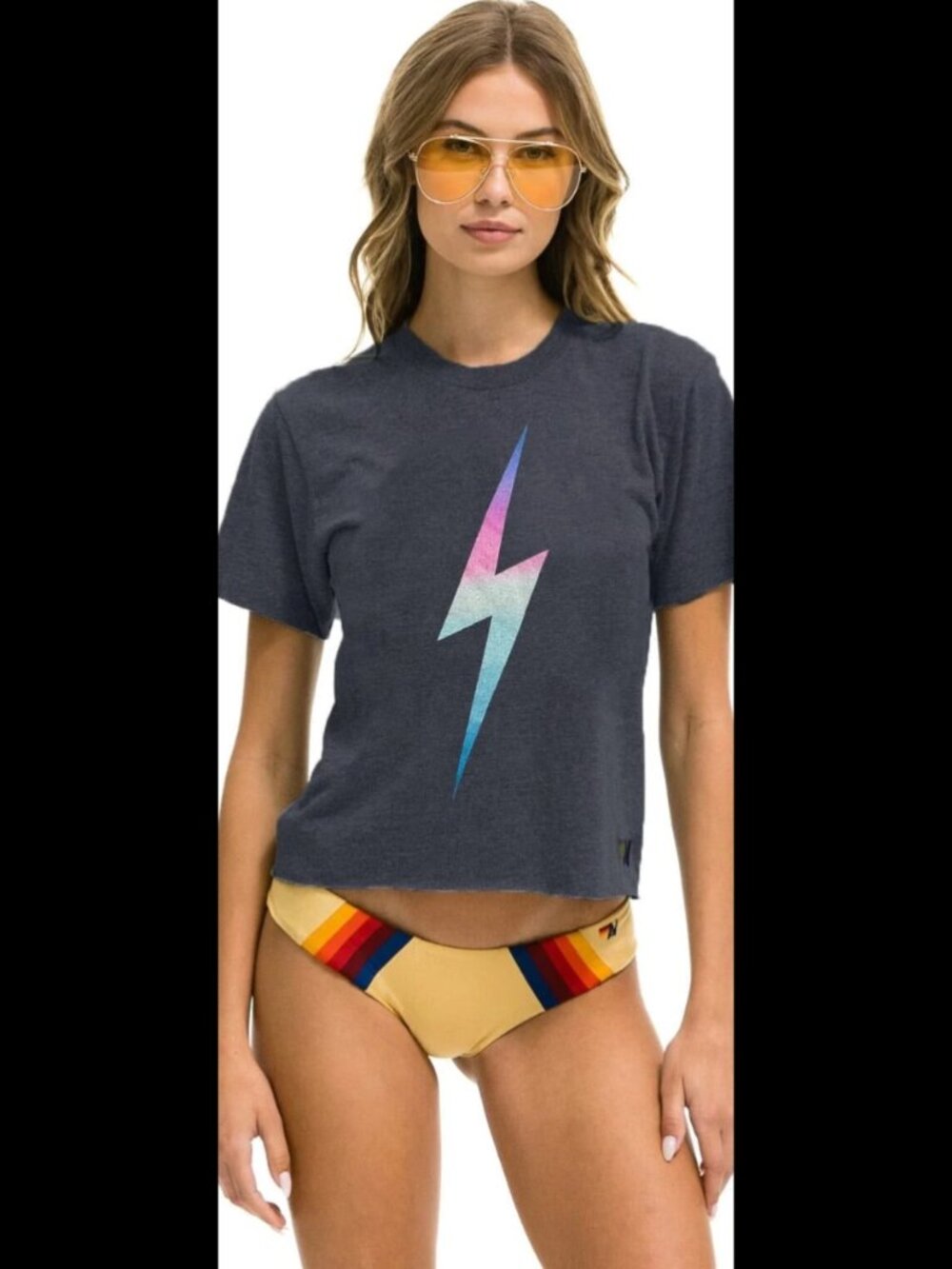 Aviator Nation Bolt Boyfriend Tee-Charcoal Size M